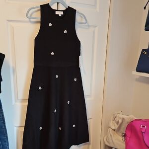 Chic Black Midi Dress with Floral Details